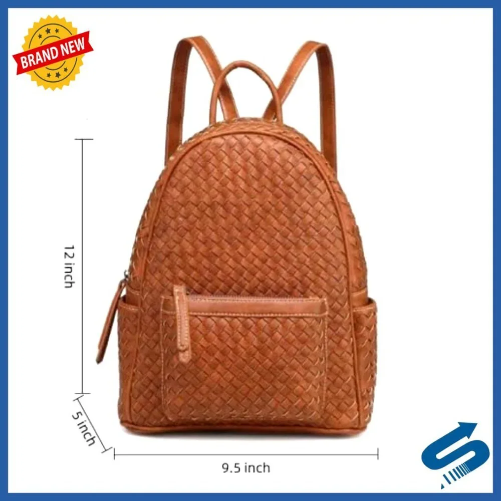 Mini Woven Backpack Purse Vegan Leather Handmade Daypack Travel Chic